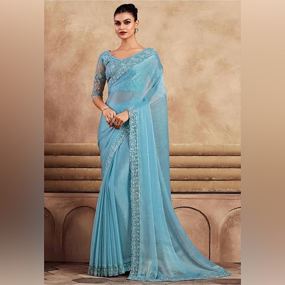 Blue Saree With Matching Blouse